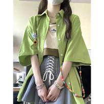 Printed women's shirt-fashionable button design-loose casual shirt L