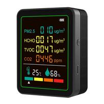 Oro kokybės matuoklis 6 viename CO2 TVOC HCHO PM2.5 Temperatūra Drėgmė Detektorius Testeris Kambario Nešiojamas ABS