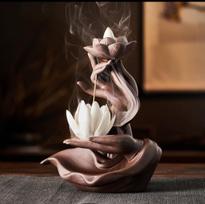 Blue Porcelain Buddha Hand-shaped Lotus Reverse-flow Incense Burner Indoor Antique Aroma Burner Decorative Item Home Decoration