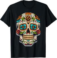 Day Of Dead Sugar Skull Floral Skeleton Head Bone Skull T-Shirt XL
