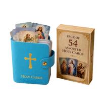 Catholic Faux Leather Holy Card Holder with Snap Closure Mini Saints Cards Wallet Lightweight for Worship/Funeral/Anima/Cross