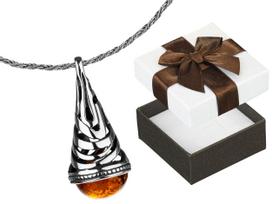 Short Silver Filigree Oxidized Necklace With Amber Drop Choker 35Cm