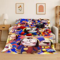 Animacinis nuostabus skaitmeninis cirkas Pomni minkštas flanelinis pledas, jaukus pledas lovai, sofai, miegamajam, svetainei, iškylai vaikui 75x90cm