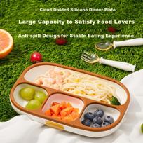 COCOME Cloud Silicone Divided Plate, Children's Tableware, Nipple-Level Silicone, Thickened Large Suction Bowl, Caramel Color
