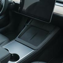 Electric Vehicle Console Charging Pad Ribbed Texture Center Raised Edges Black