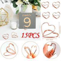 15PCS Heart Shape Photo Clip Card Holder Wedding Table Decor Rustic Vintage Wedding Party Decor Tabl auksas