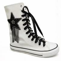 New medium tube women's boots front lace-up side zipper pentagram casual women's shoes canvas shoes medium tube size 34 flat heel