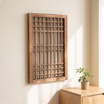 Medinė grotelių panelė, kaimiško stiliaus medinės lentelių dekoracija svetainei, prieškambariui, kavinei 52x36cm brown