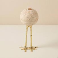 Travertine Sphere Ornament Goldornithological Leg Stand Piece Speckled Texture Stone Decor for