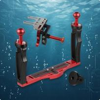 double Hand Grip Camera Rig Aluminum Alloy Underwater Bracket Adjustable Photo Gear