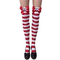 Women's Christmas Thigh High Long Tube Socks with Bowknot Accent Color Block Striped Over the Knee Stockings Party Wear