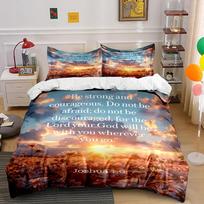 Sunset Bible Verse Bedding Set Joshua 1:9 Bedding set (1 duvet cover, 2 pillowcases, duvet not included) 135x200cm