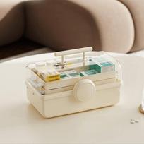 3 Layers Makeup Storage Box Large Capacity Medicine Storage Multifunctional Drawers Classification Portable L smėlis
