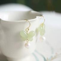 Gold Hotan Jade Butterfly Earring Fine Jewelry for Women And Girls Lovely Birthday Gift