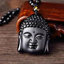 Obsidian Buddha Head Lucky Amulet Pendant Tathagata Buddha Blessing Necklace Religious Buddhist Jewelry Men and Women Gifts