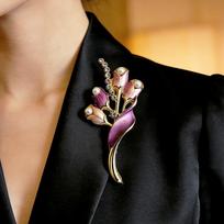 Purple Tulip Brooches for Women Lovely Flower Metal Pins Luxury Brooch Women's Wedding Suit Clothes Jewelry New Fashion
