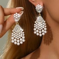 Luxurious pearl pendant earrings for women, sparkling rhinestone tassel earrings, bridal wedding party jewelry, bridesmaid gifts