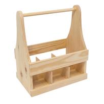Raw Wooden Bottle Carrier for 6 Bottles 0.5l 24x16x29 cm