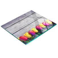 Glass Kitchen Board for Serving with Tulip Wood Graphic 60X52 Cm