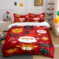 Christmas Animals and Santa Red Bedding Set Bedding set (1 duvet cover, 2 pillowcases, duvet not included) 135x200cm