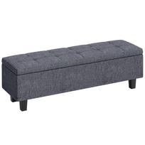 Storage Ottoman Bench in Linen Look, with Rubberwood Legs, for Living Room, Bedroom, Hallway, Dark Grey 138 x 40 x 45 cm tamsiai pilka spalva