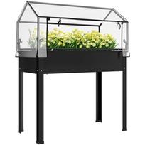Raised Garden Bed with Greenhouse Roof, Elevated Planter Box with Drainage Holes, 100 x 48 x 124 cm, Black 100 x 48 x 124 cm juoda