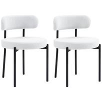 Set of 2 Dining Chairs, Fleece Upholstery, Chairs with Upholstered Seat, Metal Legs, Cream White 51 x 51 x 76 cm