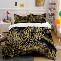Golden Palm Leaf Black Bedding Set Bedding set (1 duvet cover, 2 pillowcases, duvet not included) 135x200cm