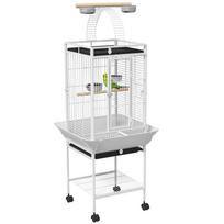 Bird Cage, Parrot Cage with 3 Doors, 2 Perches, 360° Casters, Feeding Bowl, Shelf, Play Top, 62.5x62.5x156cm, White 62.5 x 62.5 x 156 cm balta