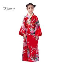 1 rinkinys mergaičių tradicinis kimono pižama, ryškių spalvų gėlėtas povo raštas Lengva nešioti Patogus kimono 140cm
