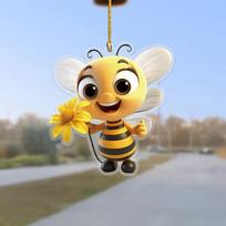 1 vieneto mielos bitutės 2D plokščio akrilinio pakabuko rinkinys, dekoratyvinis pakabukas automobilio galinio vaizdo veidrodėliui, krepšio ir raktų pakabuko aksesuarai Cute bee beige