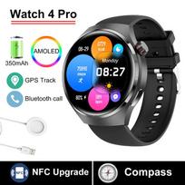 2025 Naujas WATCH 4 Pro Sveikatos Išmanusis Laikrodis Vyrams 360*360 AMOLED Ekranas NFC GPS Seklys Kompasas BT Skambutis Kraujo Deguonis IP68 Sportinis Išmanusis Laikrodis Silicone belt juoda