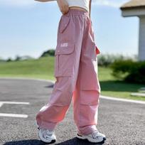 Girls' Overalls, Spring and Summer, Children's Trousers, Big Children's Summer Casual Straight Loose Pants 120 rožinė