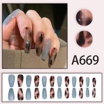 24-Piece Reusable Press-On Nails: One Size Fits All, Autumn/Winter Ambiance, Gentle Pure Desire, Gradient Amber Mist Blue