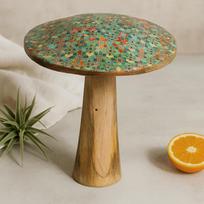 Wooden Mushroom Decor Mediterranean Tile Pattern