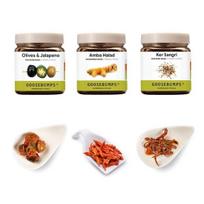 Goosebumps Homemade Exotic Pickles Combo: Olives and Jalapeno Pickle, Amba Halad Pickle, Ker Sangri Pickle Achar (250g Pack of 3), 750g