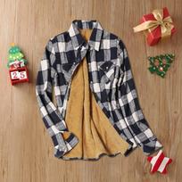 Fashion Plaid Print Fleece Shirt For Ladies Button Winter Lapel Jacket Pocket Ladies Coat M juoda