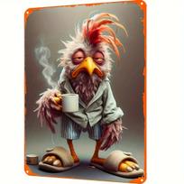 Charming Vintage Chicken in Slippers  Cup Metal Sign   Retro Wall Art for Home Bar Cafe and Garage Decor  Frameless Tin Pl 20x30cm（7.8x11.8inch）