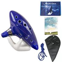 Miwayer 12 Hole Alto C Ceramic Ocarina, Blue Musical Instrument with Song Book, Neck Cord & Carry Bag
