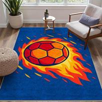 Flame Football Pattern Rug Cartoon Soccer Printed Area Rug for Bedroom Bedside Rug and Living Room, Home Decor Mats Boy's Gift 40x60cm