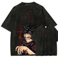 Choso Jujutsu Kaisen T-shirt Red Scale Adulation Tee Vintage Washed Oversized Retro Anime Harajuku Men Streetwear Graphic Clothe M
