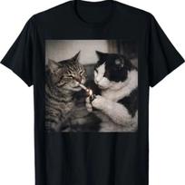 Smoking Cat Cigarette Meme Funny Brainrot Graphic T-Shirt Cotton Tee S