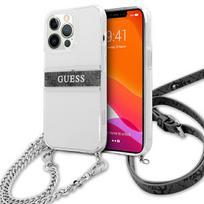 GUESS GUHCP13XKC4GBSI iPhone 13 Pro Max 6.7" Transparent Hard Case, 4G Grey Strap, Silver Chain