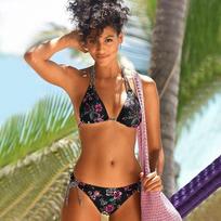 Tropical Print Halter Bikini Set Triangle Bra Leaves Swimsuits Tie Side Bottoms Two Pieces Swimwear Summer Padded Bathing Suit S juoda