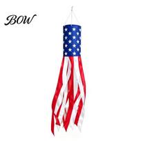 Patriotic Wind Tube LED Windsock, Red White Blue American Flag Sock with 10 Streamers, 3 Lighting Modes, 4th of July Outdoor Decor Door Hanging 1pc