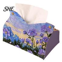 Kitchen Paper Holder Leather Tissue Box Cover with Flowers Pattern, Foldable Desktop Organizer, Napkin Case, Bathroom Facial Organizer Dispenser, 4