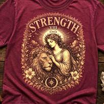 Strength Tarot Card Shirt, Major Arcana VIII Tee, Vintage Occult T-Shirt, Lion Tarot Graphic, Witchy Celestial Apparel Gift 3XL