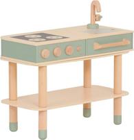 HOPPL Rolling Kitchen Play Kitchen Set Compact Wooden Play Kitchen Set in Pistachio Green Transforms as your child Made from safe and natural
