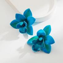 Silver Needle Flower Stud Earrings Epoxy Resin Vacation Style Earrings  Women Style 4