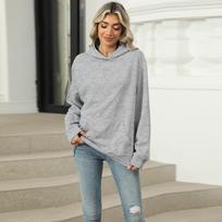 Fashion sweater women's solid color fleece warm autumn and winter hoodie personalized loose jumper sweatshirt S šviesiai pilka spalva